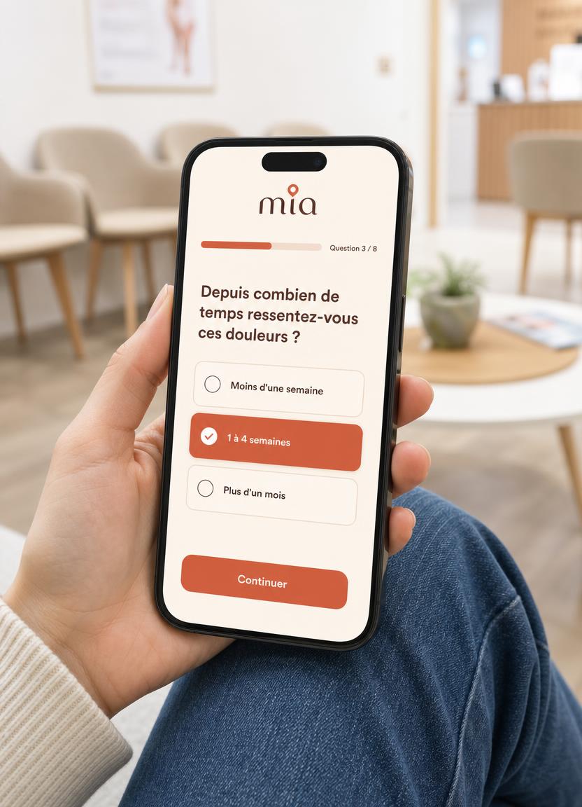 Écran MIA du questionnaire médical rempli en salle d'attente